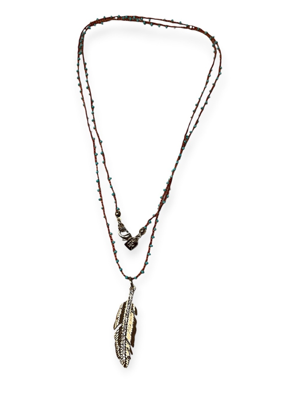 Banana Republic Boho Layered Turquoise Beaded Feather Necklace Gold Tone